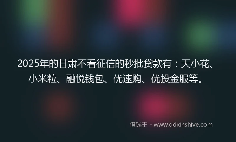 2025年的甘肃不看征信的秒批贷款有：天小花、小米粒、融悦钱包、优速购、优投金服等。