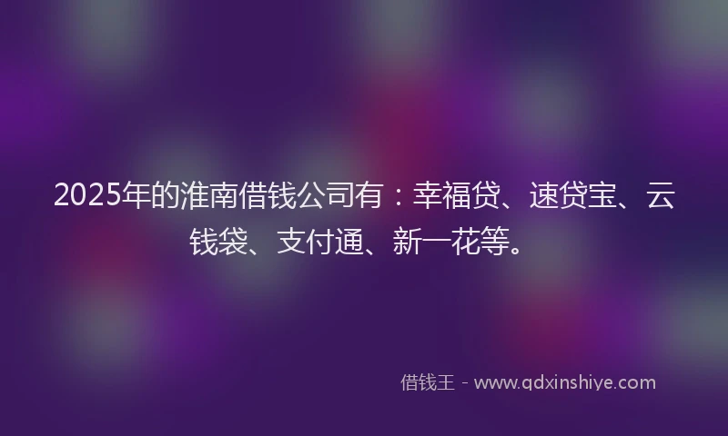 2025年的淮南借钱公司有：幸福贷、速贷宝、云钱袋、支付通、新一花等。