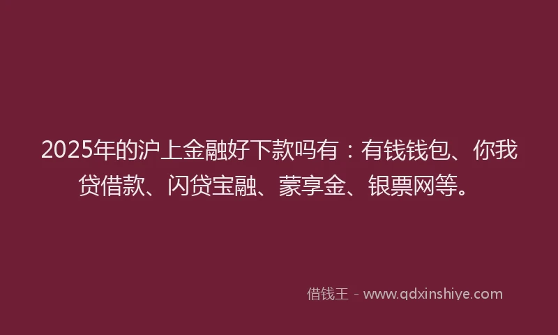 2025年的沪上金融好下款吗有：有钱钱包、你我贷借款、闪贷宝融、蒙享金、银票网等。