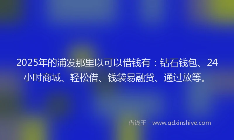 2025年的浦发那里以可以借钱有：钻石钱包、24小时商城、轻松借、钱袋易融贷、通过放等。