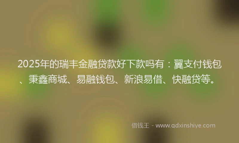2025年的瑞丰金融贷款好下款吗有：翼支付钱包、秉鑫商城、易融钱包、新浪易借、快融贷等。