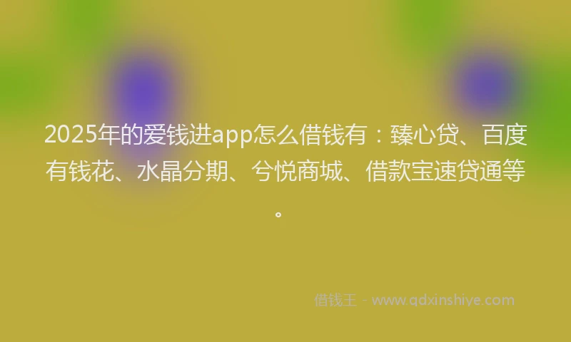 2025年的爱钱进app怎么借钱有：臻心贷、百度有钱花、水晶分期、兮悦商城、借款宝速贷通等。