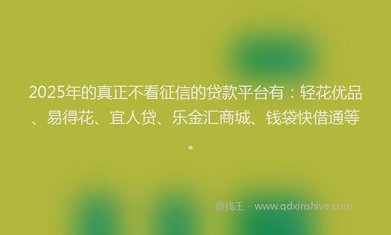 2025年的真正不看征信的贷款平台有：轻花优品、易得花、宜人贷、乐金汇商城、钱袋快借通等。