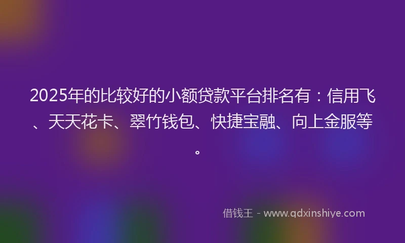 2025年的比较好的小额贷款平台排名有：信用飞、天天花卡、翠竹钱包、快捷宝融、向上金服等。