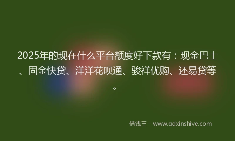 2025年的现在什么平台额度好下款有：现金巴士、固金快贷、洋洋花呗通、骏祥优购、还易贷等。