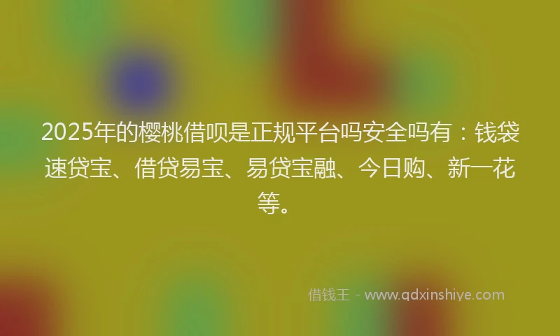 2025年的樱桃借呗是正规平台吗安全吗有：钱袋速贷宝、借贷易宝、易贷宝融、今日购、新一花等。