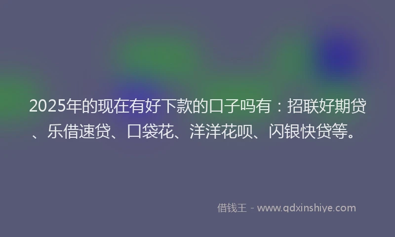 2025年的现在有好下款的口子吗有:招联好期贷、乐借速贷、口袋花、洋洋花呗、闪银快贷等。