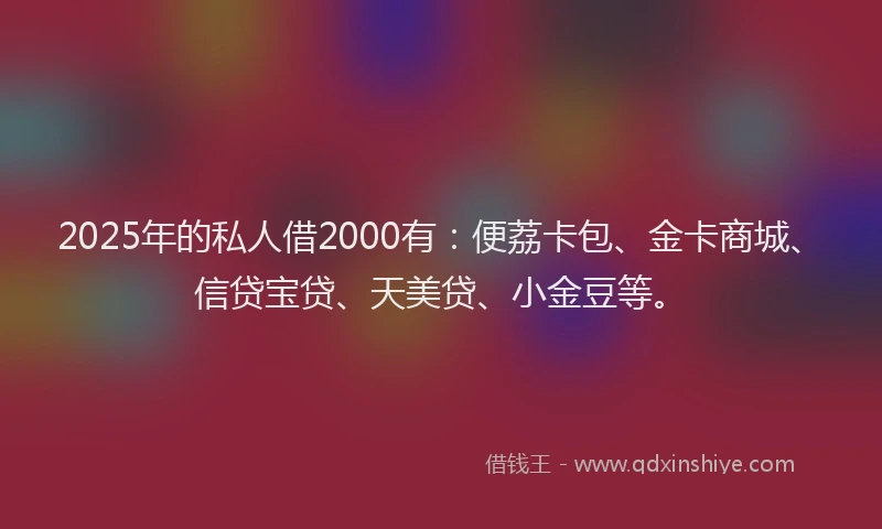 2025年的私人借2000有：便荔卡包、金卡商城、信贷宝贷、天美贷、小金豆等。
