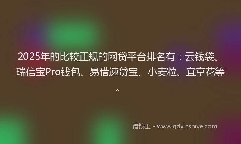 2025年的比较正规的网贷平台排名有：云钱袋、瑞信宝Pro钱包、易借速贷宝、小麦粒、宜享花等。