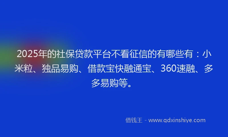 2025年的社保贷款平台不看征信的有哪些有：小米粒、独品易购、借款宝快融通宝、360速融、多多易购等。