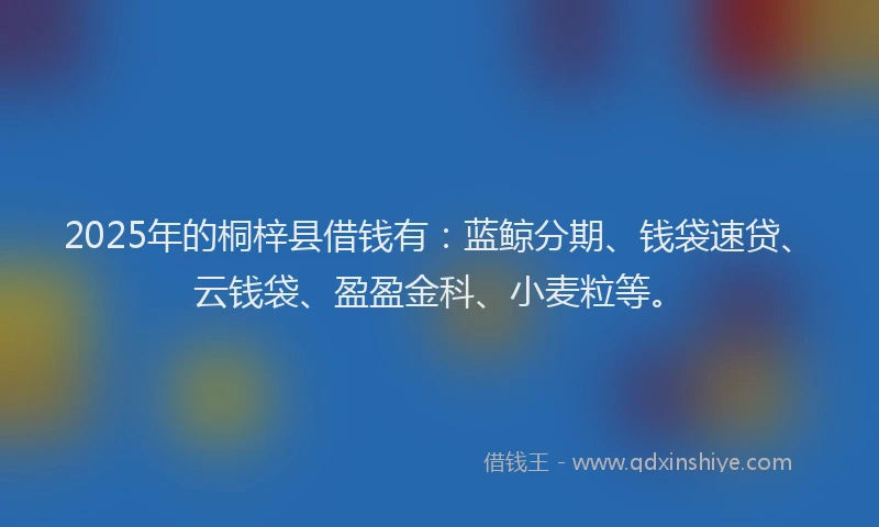 2025年的桐梓县借钱有：蓝鲸分期、钱袋速贷、云钱袋、盈盈金科、小麦粒等。