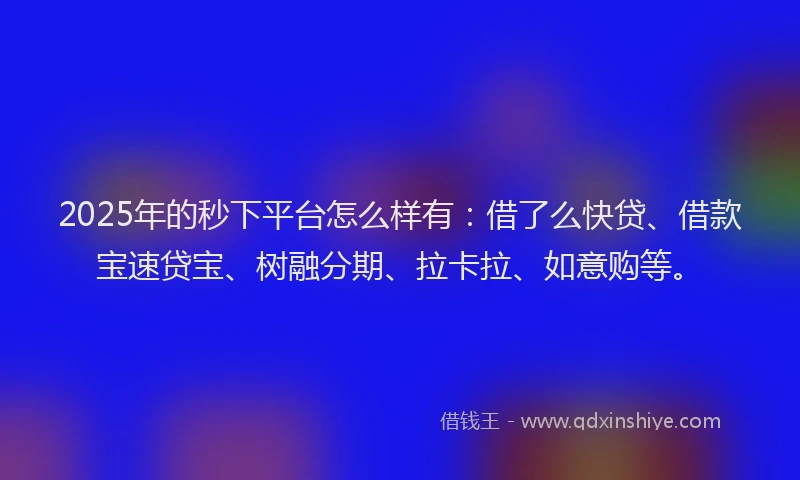 2025年的秒下平台怎么样有：借了么快贷、借款宝速贷宝、树融分期、拉卡拉、如意购等。