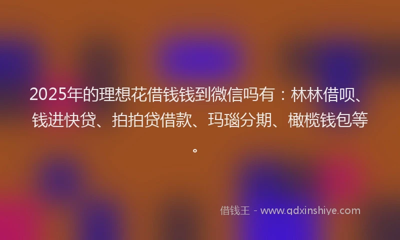 2025年的理想花借钱钱到微信吗有：林林借呗、钱进快贷、拍拍贷借款、玛瑙分期、橄榄钱包等。