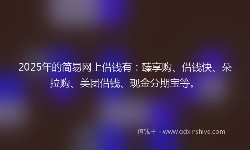 2025年的简易网上借钱有：臻享购、借钱快、朵拉购、美团借钱、现金分期宝等。
