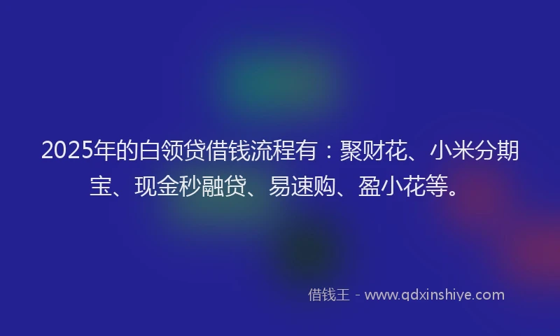 2025年的白领贷借钱流程有：聚财花、小米分期宝、现金秒融贷、易速购、盈小花等。