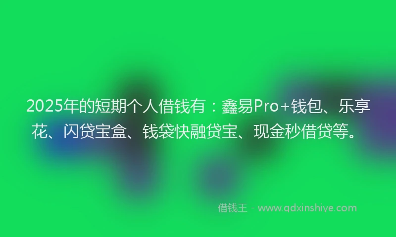 2025年的短期个人借钱有：鑫易Pro+钱包、乐享花、闪贷宝盒、钱袋快融贷宝、现金秒借贷等。