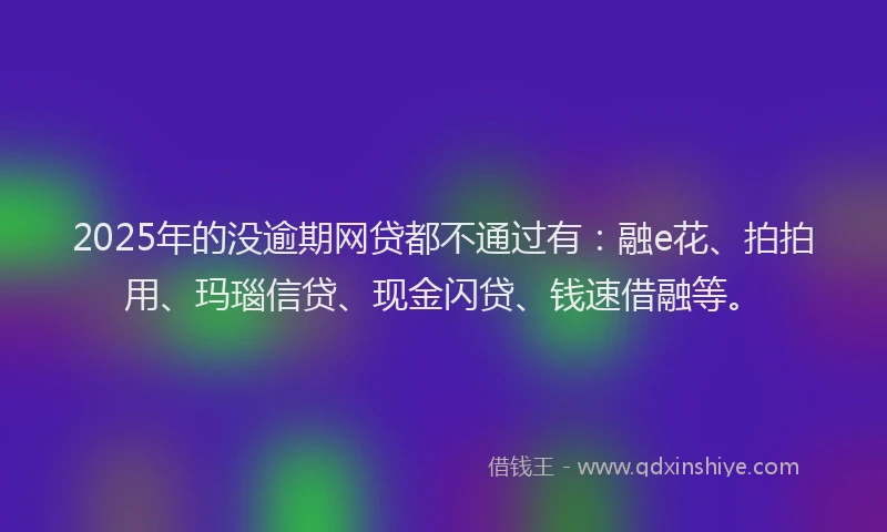 2025年的没逾期网贷都不通过有：融e花、拍拍用、玛瑙信贷、现金闪贷、钱速借融等。