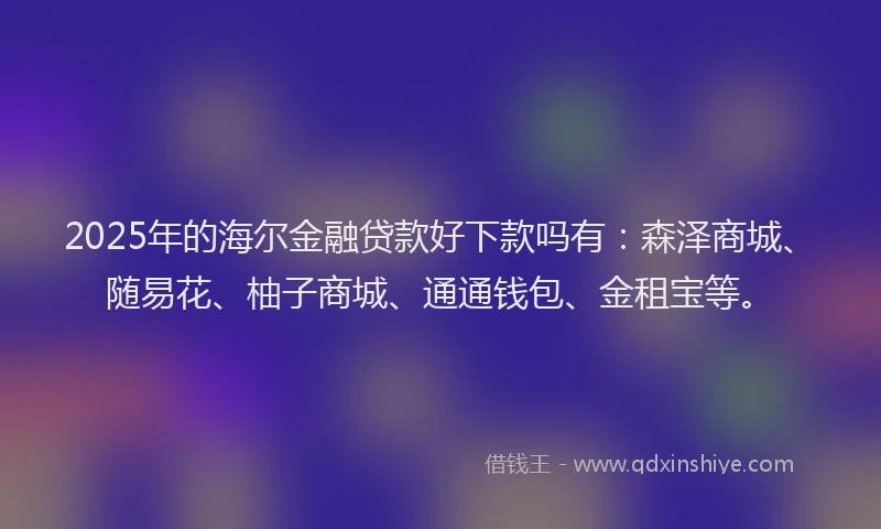 2025年的海尔金融贷款好下款吗有：森泽商城、随易花、柚子商城、通通钱包、金租宝等。
