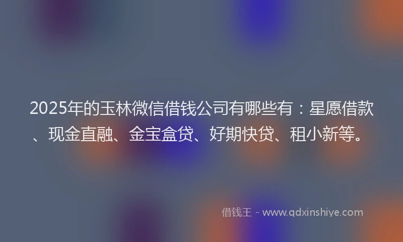 2025年的玉林微信借钱公司有哪些有：星愿借款、现金直融、金宝盒贷、好期快贷、租小新等。