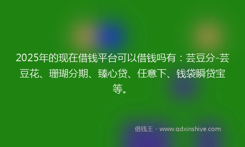 2025年的现在借钱平台可以借钱吗有：芸豆分-芸豆花、珊瑚分期、臻心贷、任意下、钱袋瞬贷宝等。