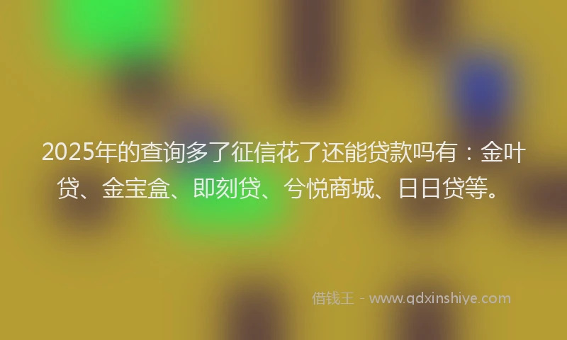 2025年的查询多了征信花了还能贷款吗有：金叶贷、金宝盒、即刻贷、兮悦商城、日日贷等。
