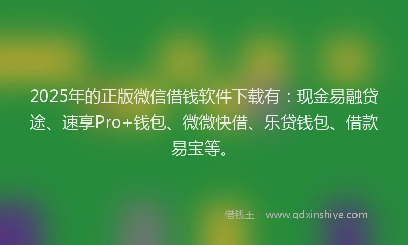 2025年的正版微信借钱软件下载有：现金易融贷途、速享Pro+钱包、微微快借、乐贷钱包、借款易宝等。