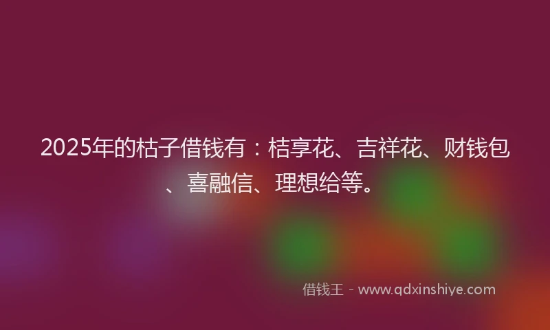 2025年的枯子借钱有：桔享花、吉祥花、财钱包、喜融信、理想给等。
