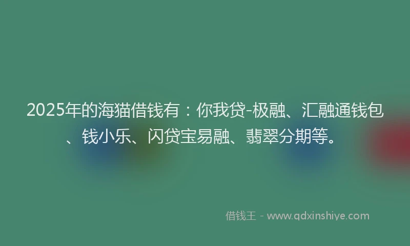 2025年的海猫借钱有：你我贷-极融、汇融通钱包、钱小乐、闪贷宝易融、翡翠分期等。