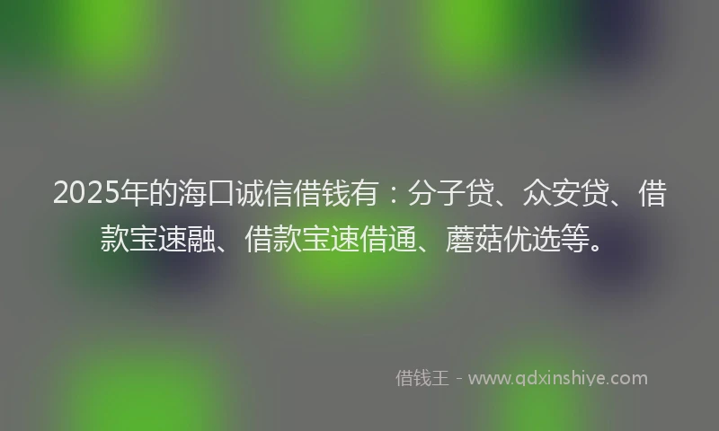 2025年的海口诚信借钱有：分子贷、众安贷、借款宝速融、借款宝速借通、蘑菇优选等。