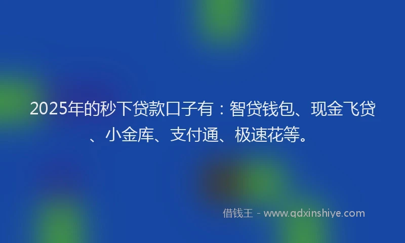 2025年的秒下贷款口子有：智贷钱包、现金飞贷、小金库、支付通、极速花等。