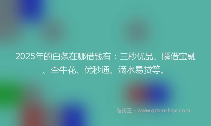 2025年的白条在哪借钱有：三秒优品、瞬借宝融、牵牛花、优秒通、滴水易贷等。