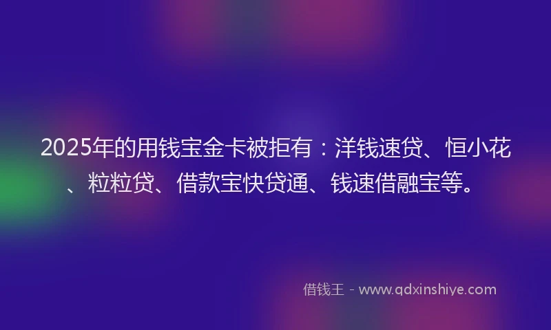 2025年的用钱宝金卡被拒有：洋钱速贷、恒小花、粒粒贷、借款宝快贷通、钱速借融宝等。