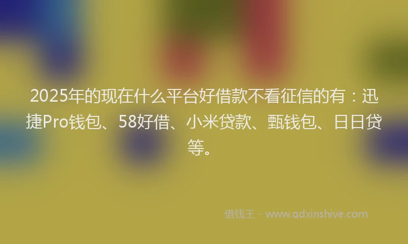 2025年的现在什么平台好借款不看征信的有：迅捷Pro钱包、58好借、小米贷款、甄钱包、日日贷等。