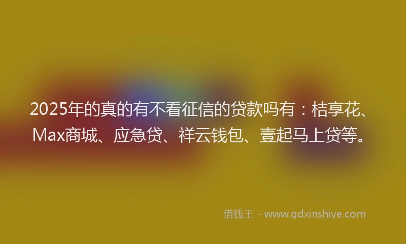 2025年的真的有不看征信的贷款吗有：桔享花、Max商城、应急贷、祥云钱包、壹起马上贷等。