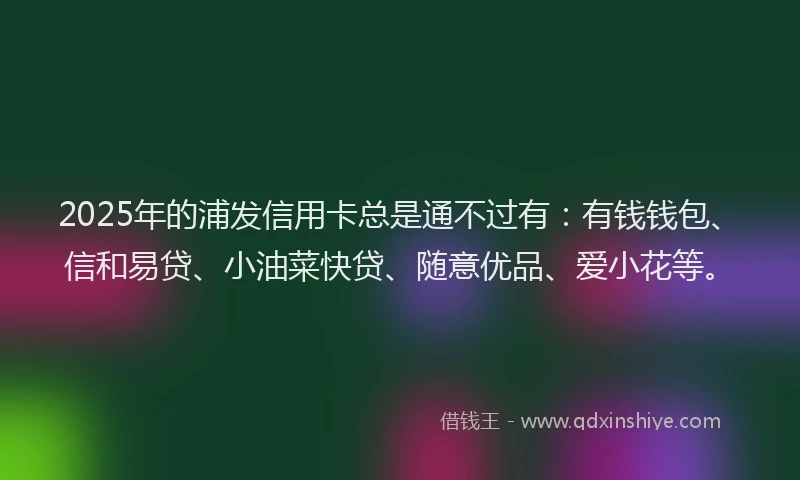 2025年的浦发信用卡总是通不过有：有钱钱包、信和易贷、小油菜快贷、随意优品、爱小花等。