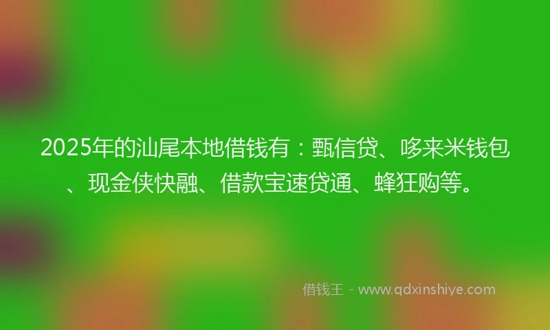 2025年的汕尾本地借钱有：甄信贷、哆来米钱包、现金侠快融、借款宝速贷通、蜂狂购等。