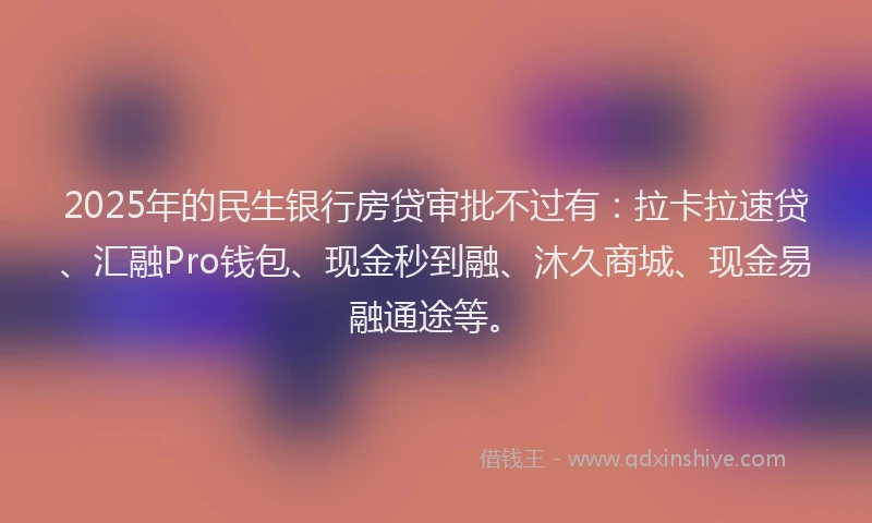 2025年的民生银行房贷审批不过有：拉卡拉速贷、汇融Pro钱包、现金秒到融、沐久商城、现金易融通途等。