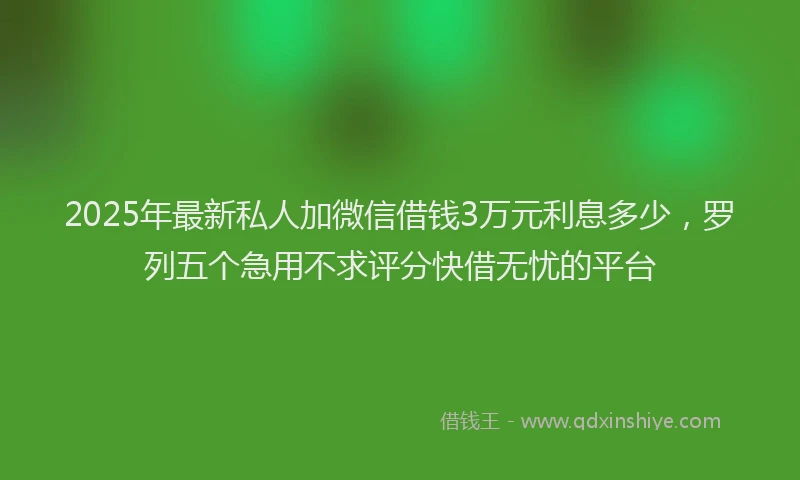 2025年最新私人加微信借钱3万元利息多少，罗列五个急用不求评分快借无忧的平台