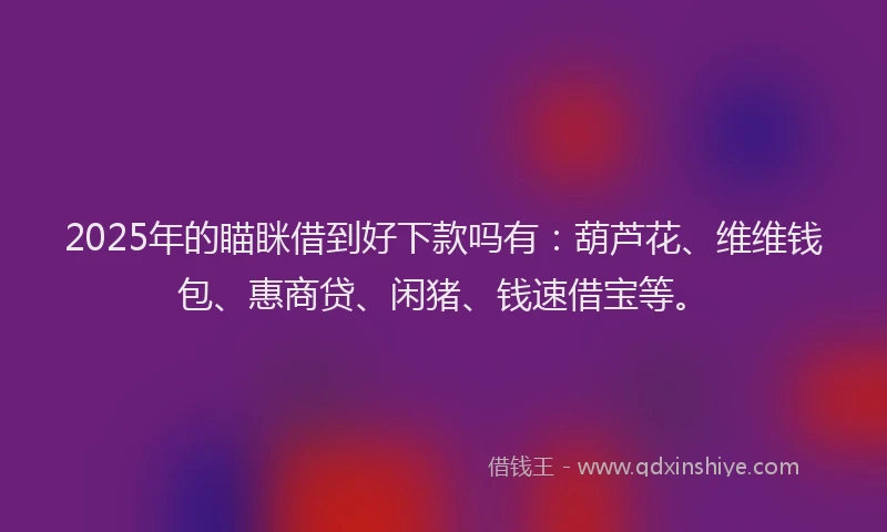 2025年的瞄眯借到好下款吗有：葫芦花、维维钱包、惠商贷、闲猪、钱速借宝等。