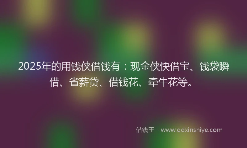 2025年的用钱侠借钱有：现金侠快借宝、钱袋瞬借、省薪贷、借钱花、牵牛花等。