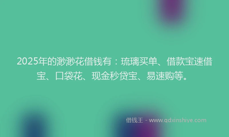 2025年的渺渺花借钱有：琉璃买单、借款宝速借宝、口袋花、现金秒贷宝、易速购等。