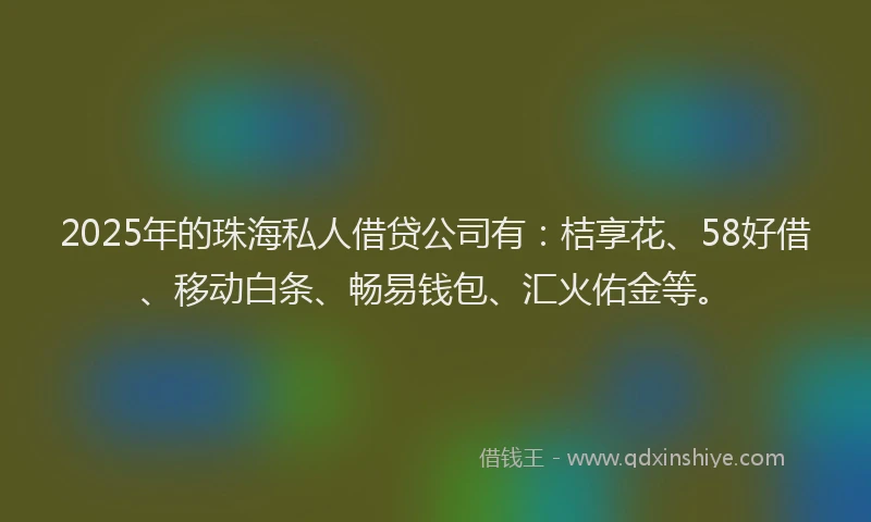2025年的珠海私人借贷公司有：桔享花、58好借、移动白条、畅易钱包、汇火佑金等。