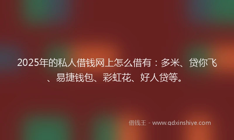 2025年的私人借钱网上怎么借有：多米、贷你飞、易捷钱包、彩虹花、好人贷等。