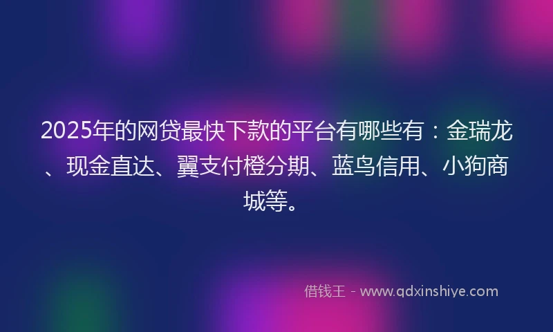 2025年的网贷最快下款的平台有哪些有：金瑞龙、现金直达、翼支付橙分期、蓝鸟信用、小狗商城等。