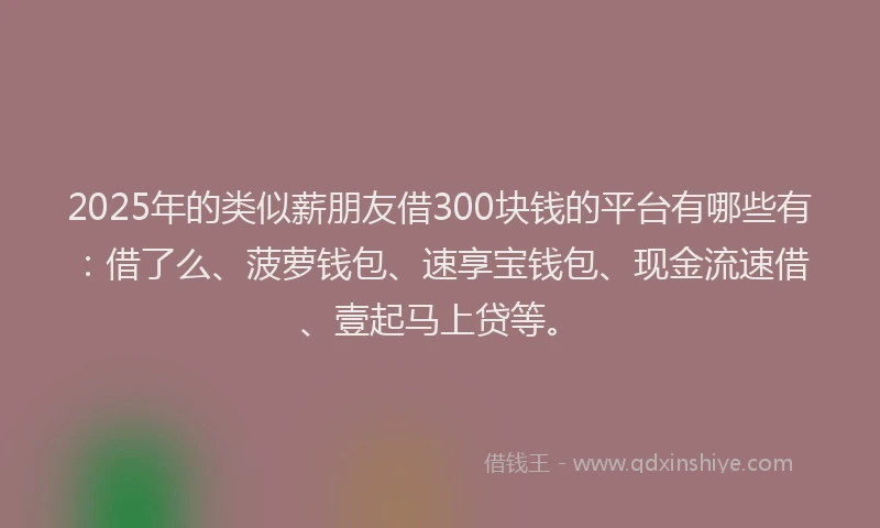 2025年的类似薪朋友借300块钱的平台有哪些有：借了么、菠萝钱包、速享宝钱包、现金流速借、壹起马上贷等。