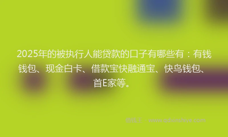 2025年的被执行人能贷款的口子有哪些有：有钱钱包、现金白卡、借款宝快融通宝、快鸟钱包、首E家等。