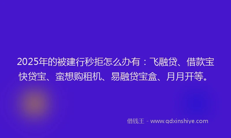 2025年的被建行秒拒怎么办有：飞融贷、借款宝快贷宝、蛮想购租机、易融贷宝盒、月月开等。