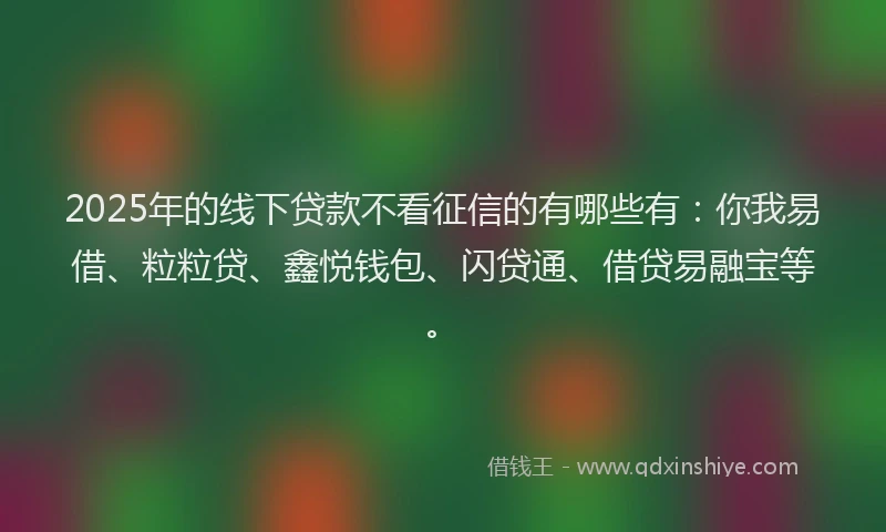 2025年的线下贷款不看征信的有哪些有:你我易借、粒粒贷、鑫悦钱包、闪贷通、借贷易融宝等。