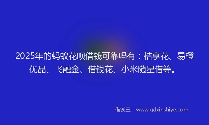 2025年的蚂蚁花呗借钱可靠吗有：桔享花、易橙优品、飞融金、借钱花、小米随星借等。