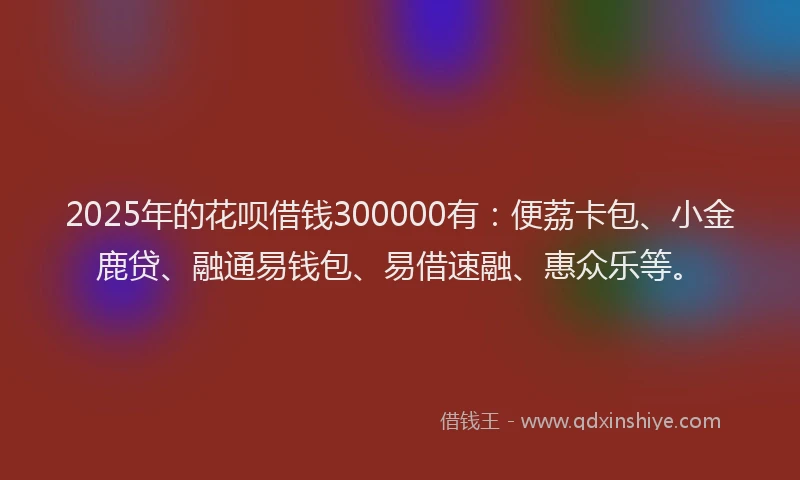 2025年的花呗借钱300000有：便荔卡包、小金鹿贷、融通易钱包、易借速融、惠众乐等。